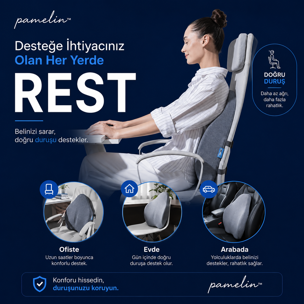 Pamelin™ Premium Ortopedik Bel Destek Yastığı