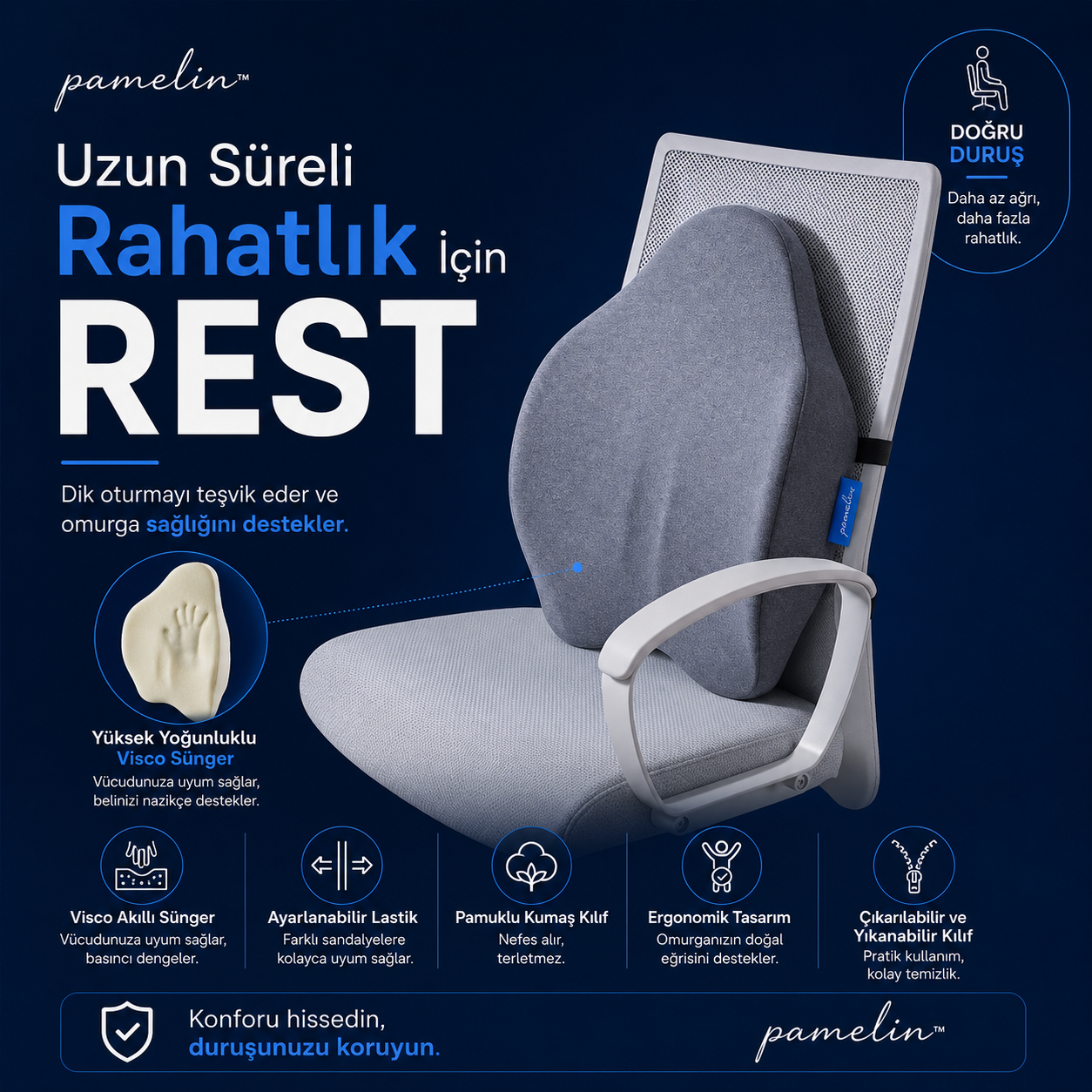 Pamelin™ Premium Ortopedik Bel Destek Yastığı
