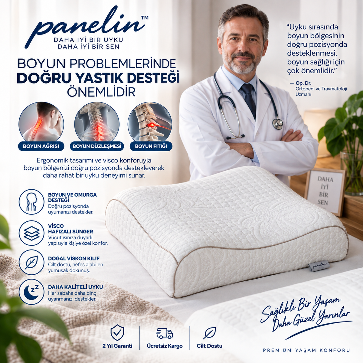 Pamelin™ Çift Boyun Destekli Ortopedik Visco Yastık