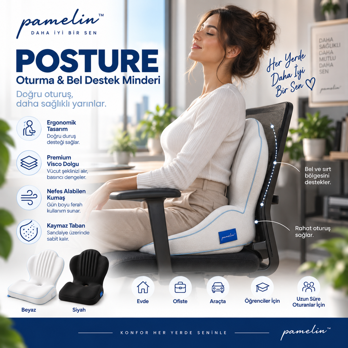 Pamelin™ POSTURE Premium Visco Oturma & Bel Destek Minderi
