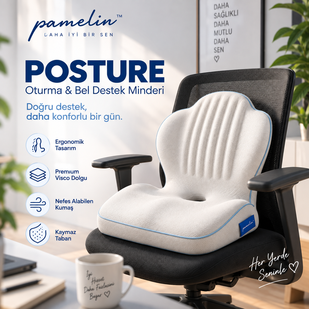 Pamelin™ POSTURE Premium Visco Oturma & Bel Destek Minderi