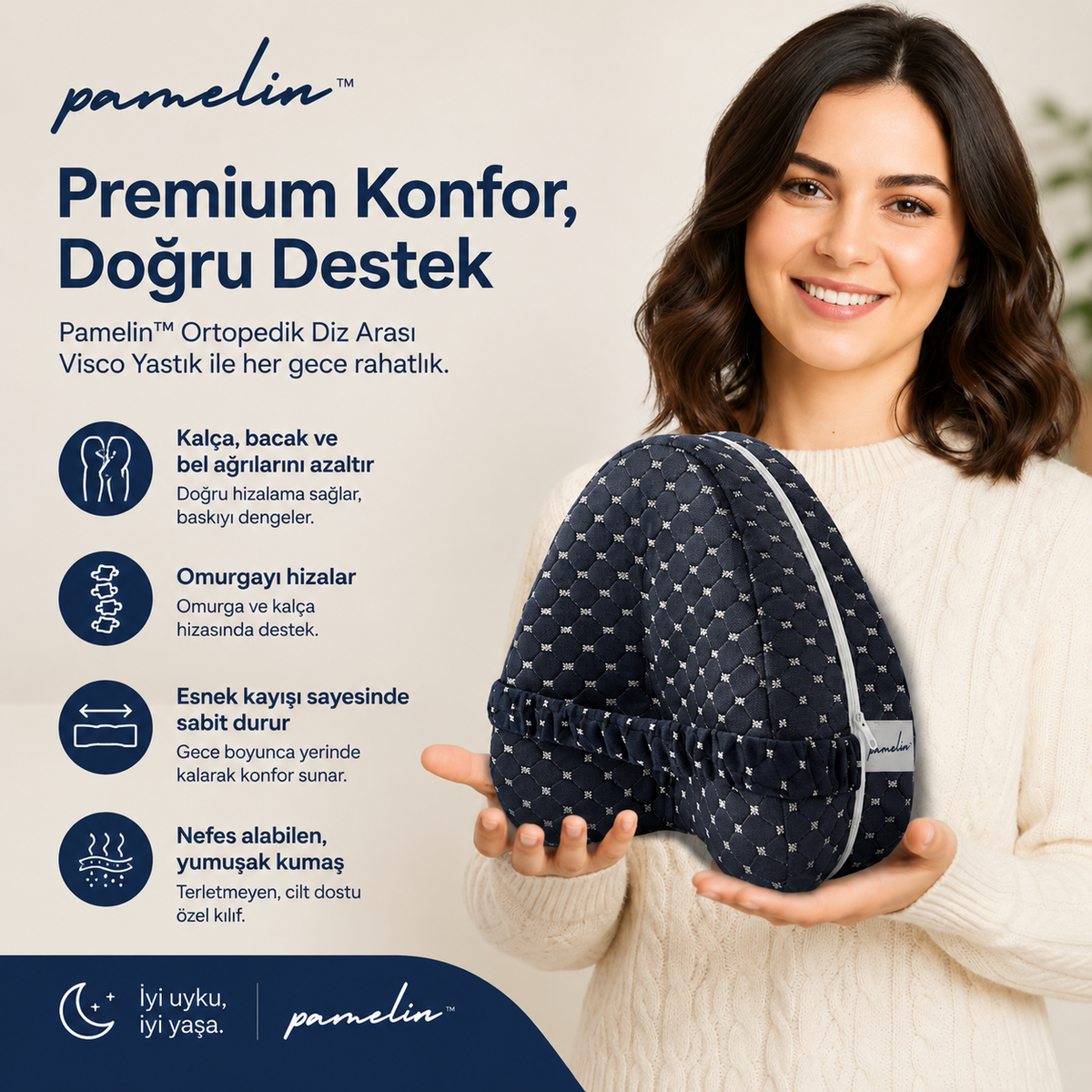 Pamelin™ Premium Ortopedik Diz Arası Visco Yastık