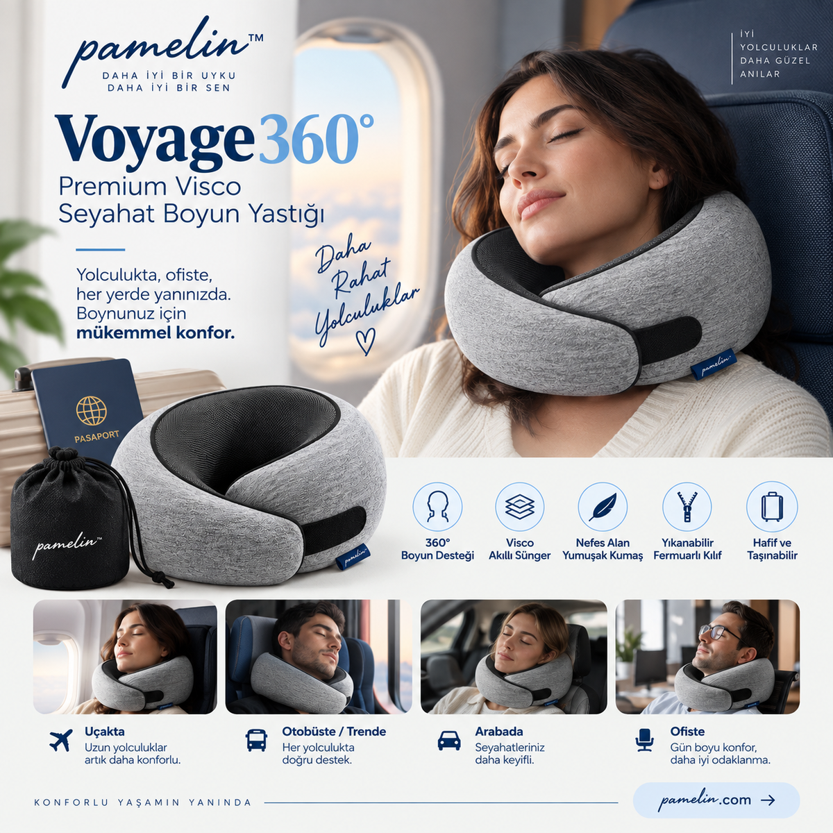 Pamelin™ VOYAGE 360° Visco Seyahat Boyun Yastığı