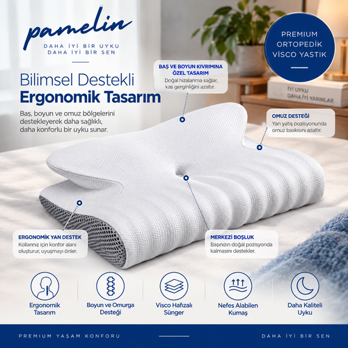 Pamelin™ Ortopedik 100% Visko Çift Taraflı Boyun Destekli