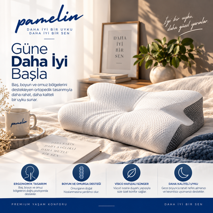 Pamelin™ Ortopedik 100% Visko Çift Taraflı Boyun Destekli